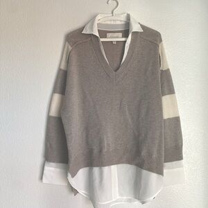 Brochu Walker Taupe and Ivory V-Neck Sweater